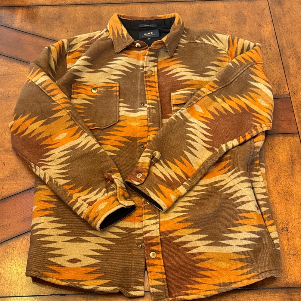 Roark Brown and Orange Patterned Casual Button Down Shirt